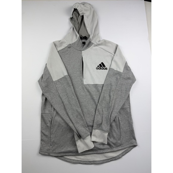 adidas Other - Adidas Hoodie Pullover Sweatshirt Gray White Colorblock Fleece Lined Men's XL